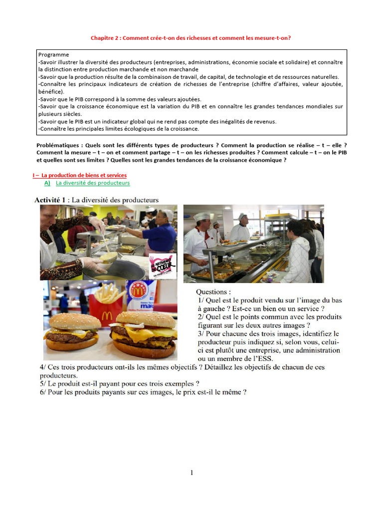 Mesurer la production et la richesse économique | PDF | Produit ...