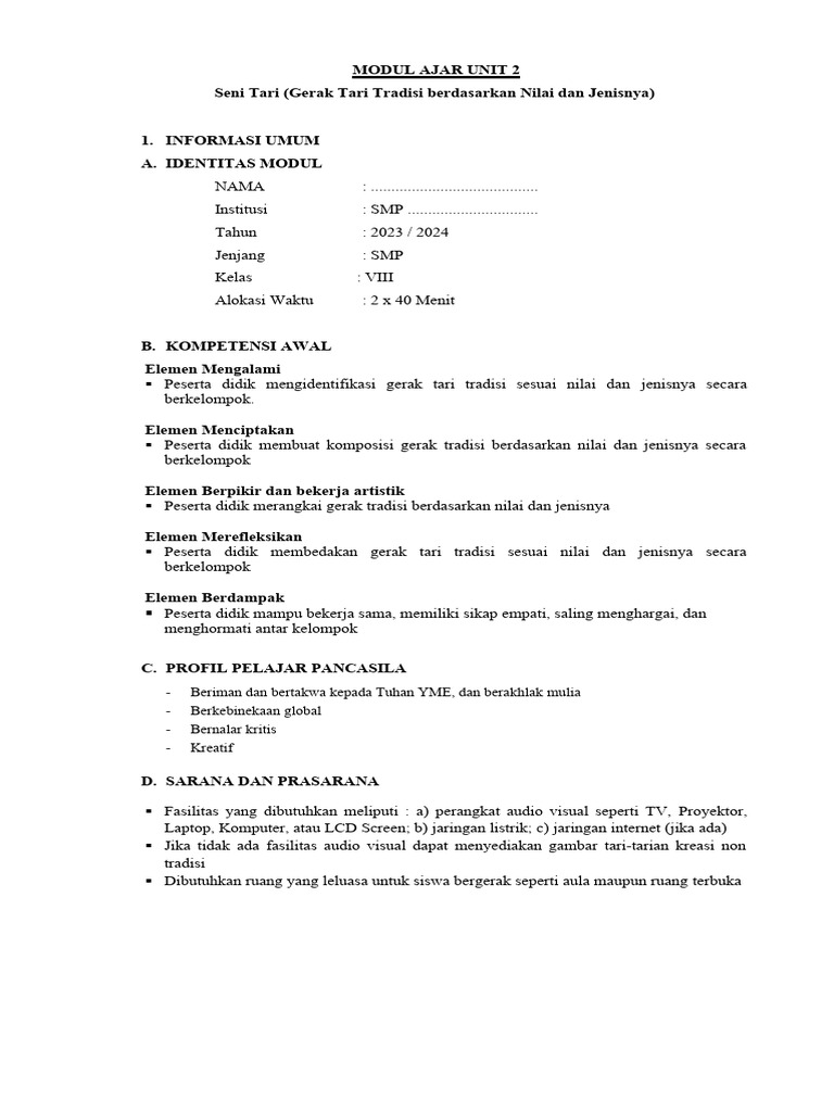 MA Unit 2 Pertemuan 6 Gerak Tari Tradisi Berdasakan Nilai & Jenisnya | PDF