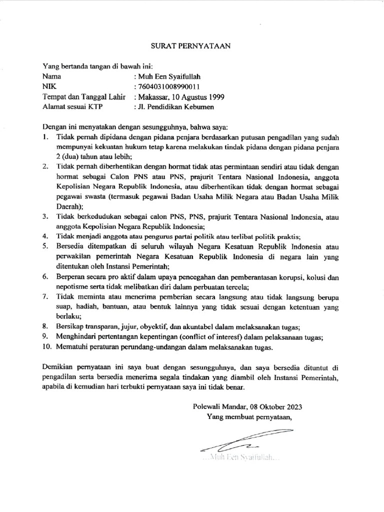 Surat Pernyataan en | PDF