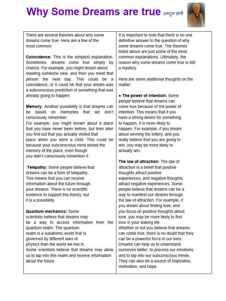 Why True Dreams PDF Dream Thought