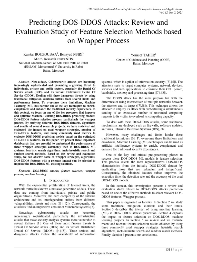Paper 17-Predicting DOS DDOS Attacks | PDF | Machine Learning | Denial ...