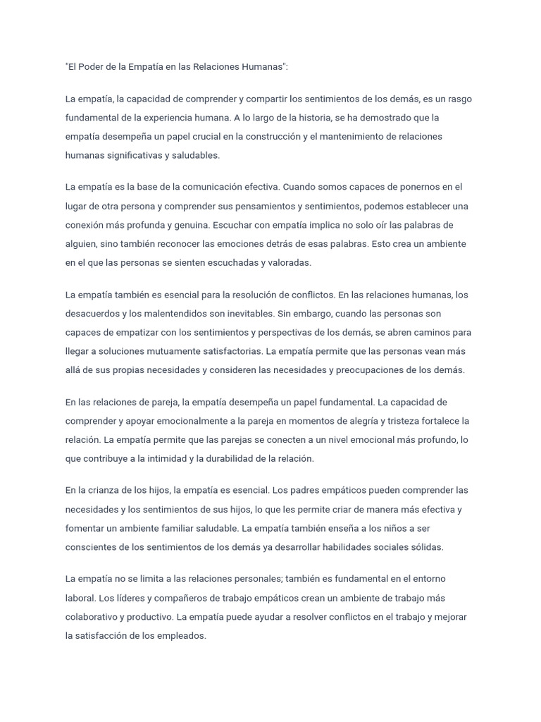 La Empatía: Clave en Relaciones Humanas | PDF | Empatía | Las emociones