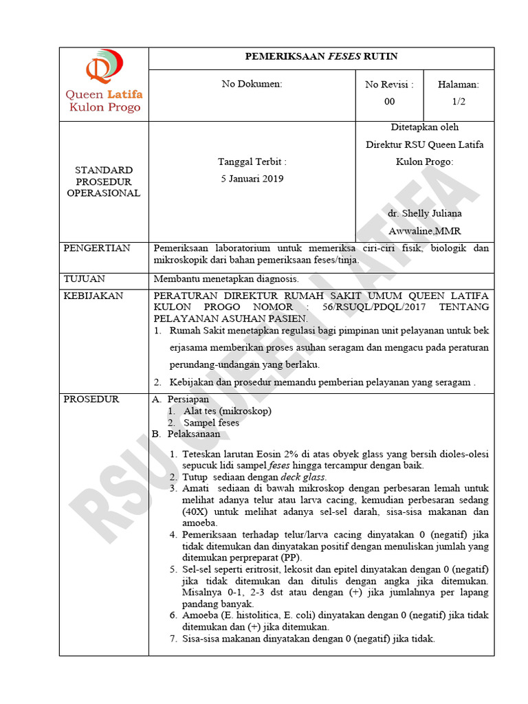 Prosedur Pemeriksaan Feses Rutin | PDF | Kesehatan Holistik