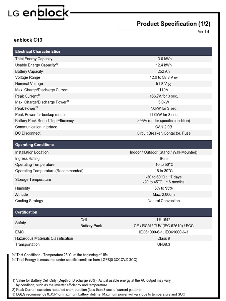 Enblock C13 Battery Specifications | PDF