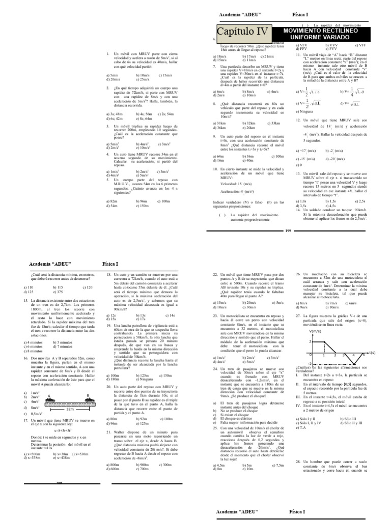 Ejercicios de MRUV y MRU | PDF | Velocidad | Aceleración