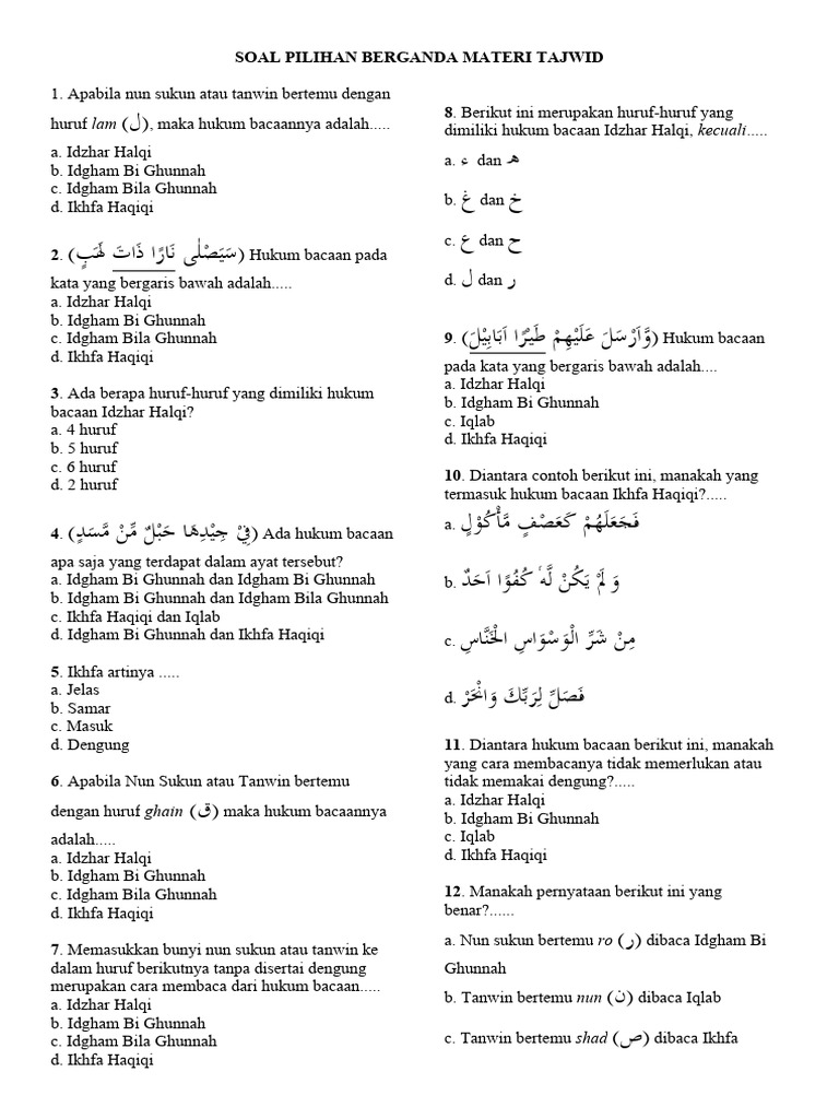 Soal pilihan berganda materi tajwid pdf