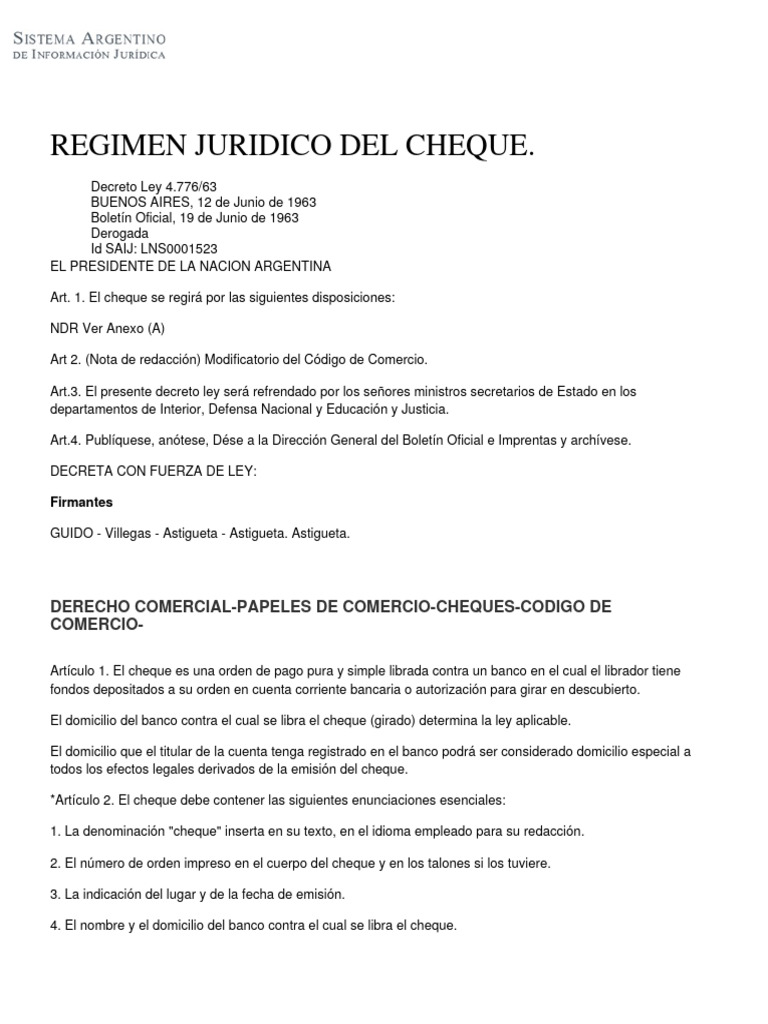Regimen Juridico Del Cheque | PDF | Cheque | Bancos