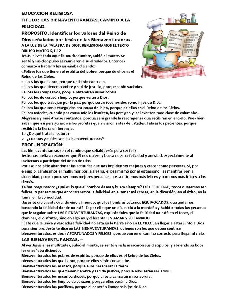 La Bienaventuranzas Un Camino A La Felicidad. | PDF | Bienaventuranzas ...