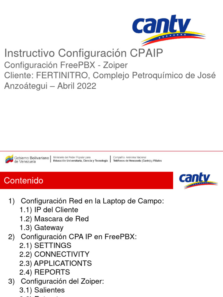 Configurando FreePBX y Zoiper Fertinitro Oriente PDF Red de área