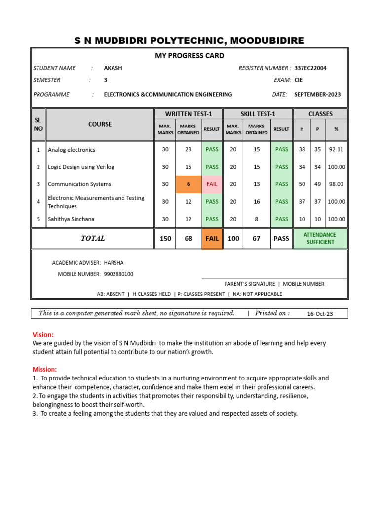 Semester 3 CIE Results - Akash | PDF | Learning