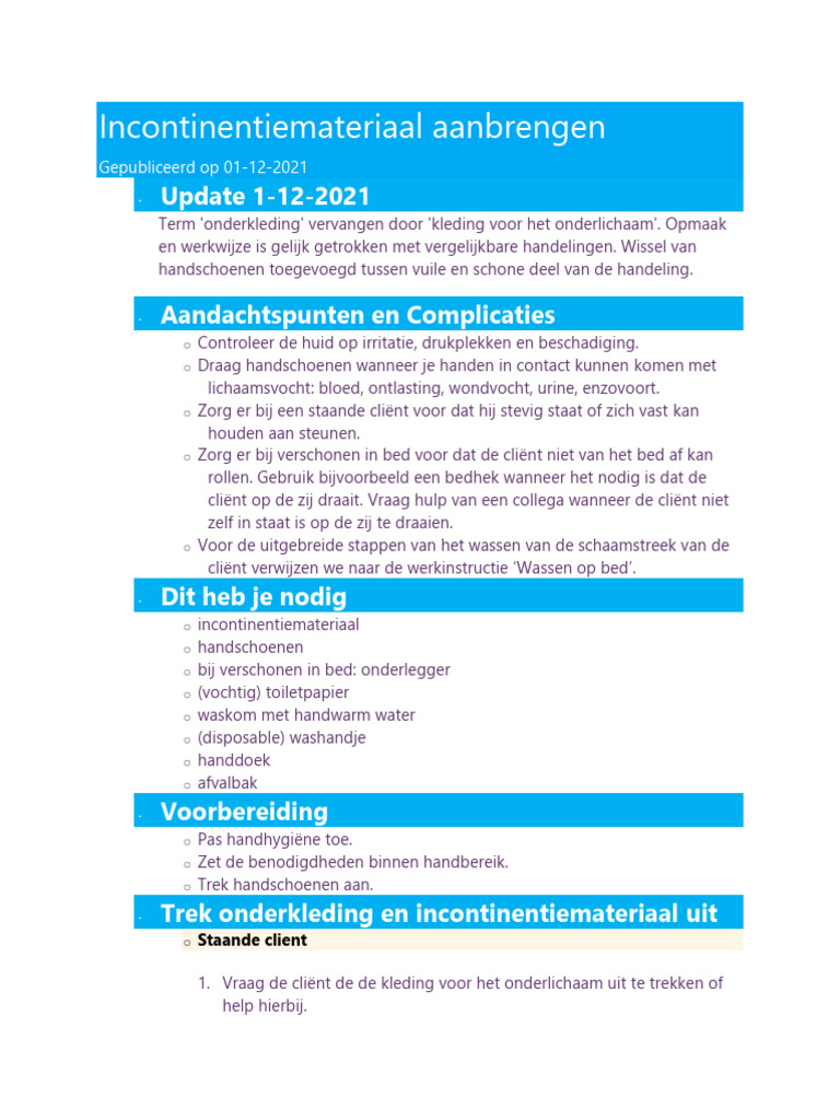 Incontinentiemateriaal Aanbrengen | PDF