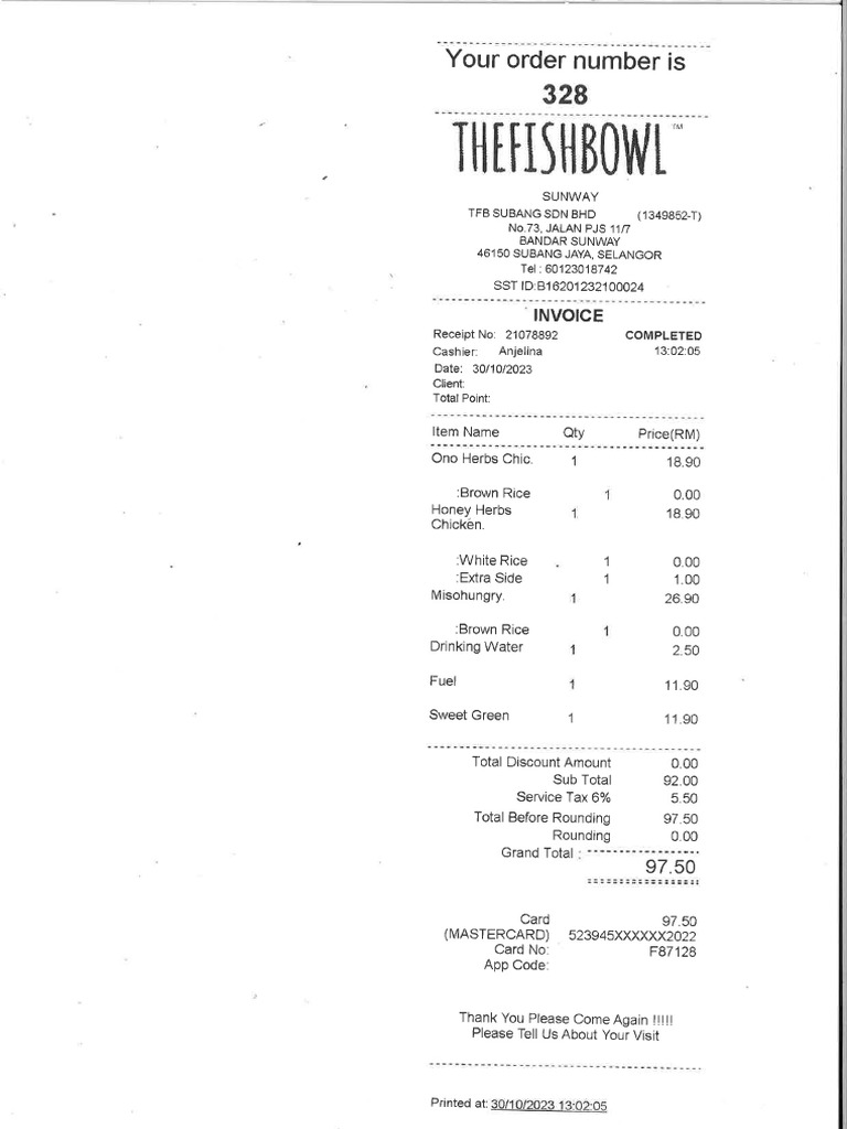 Fishbowl Receipt PDF
