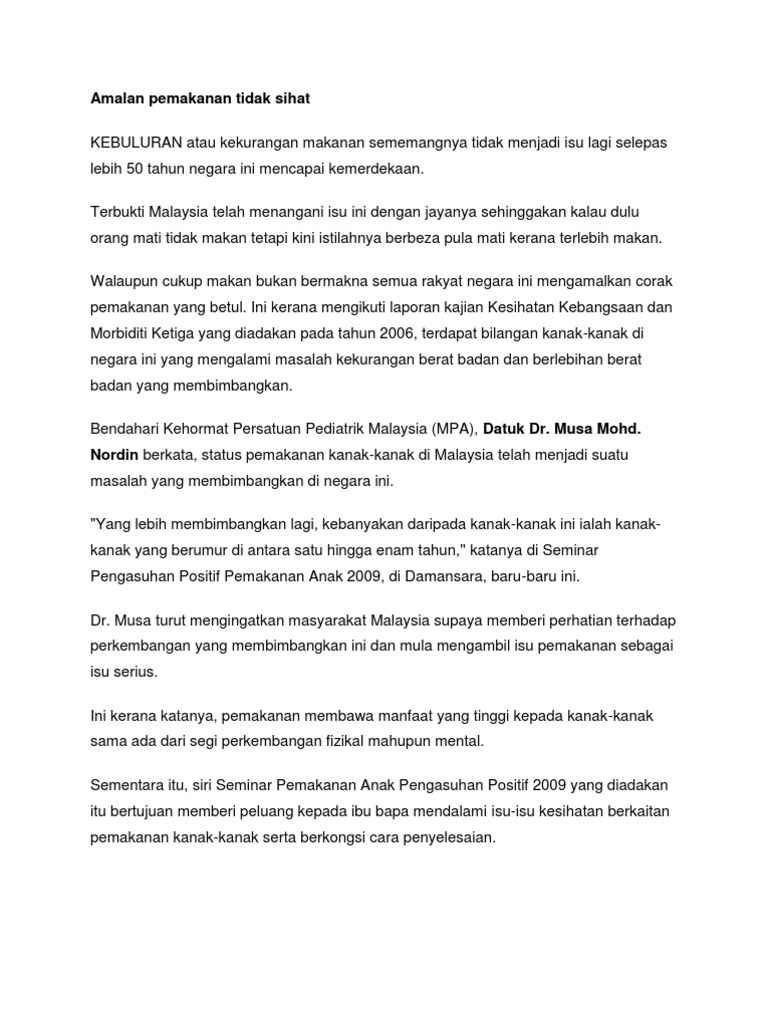 Get Kesan Jangka Pendek Amalan Pemakanan Tidak Sihat Dan Tidak 