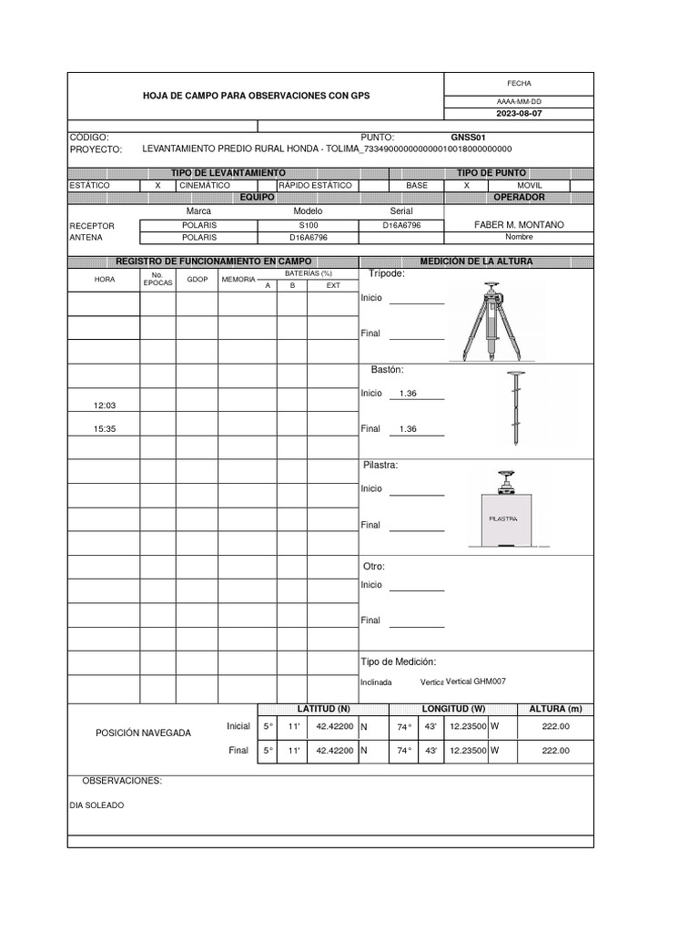 Registro de Medición GNSS en Campo | PDF | Geodesia | Navegación