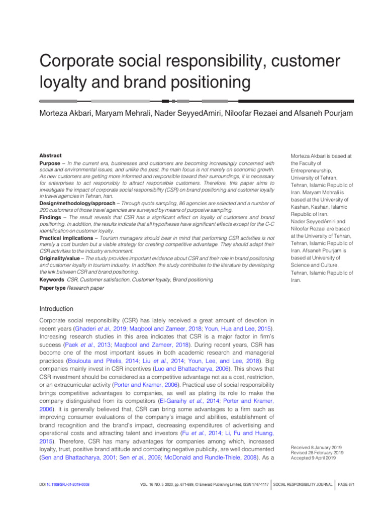CSR's Impact on Loyalty and Brand Positioning | PDF | Corporate Social ...