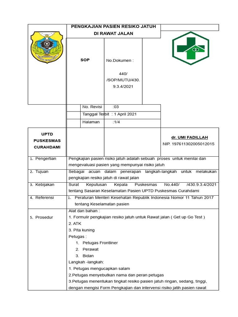 Sop Resiko Jatuh Rawat Jalan Pdf