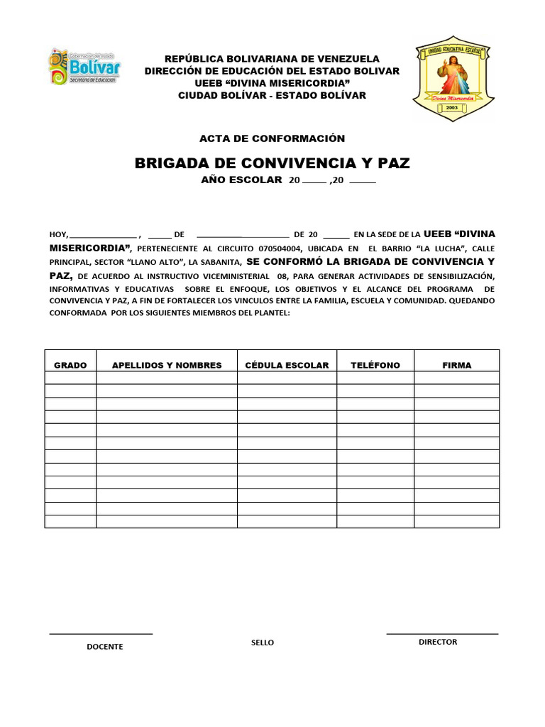 Acta de Conformación Brigada de Paz | PDF | Salud y bienestar