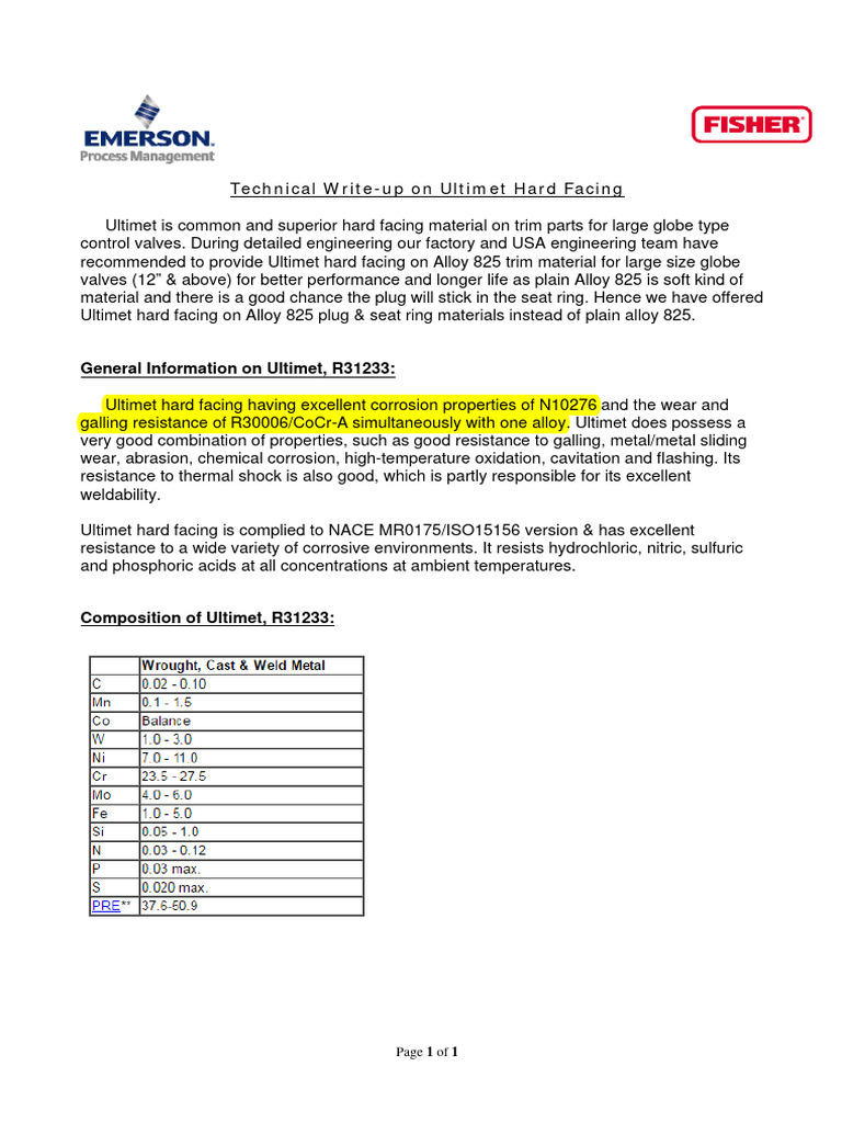 Ultimet Hard Facing for Globe Valves | PDF | Science & Mathematics