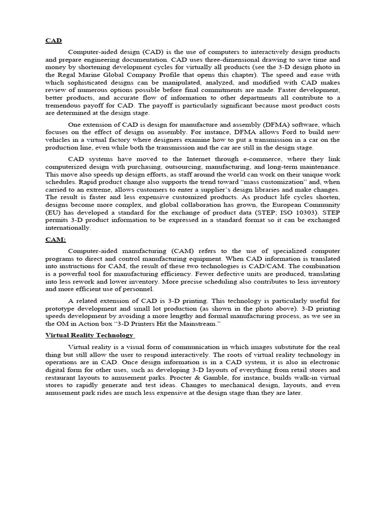 Cad, Cam, Virtual Reality Technology | PDF | Computer Aided Design | 3 ...