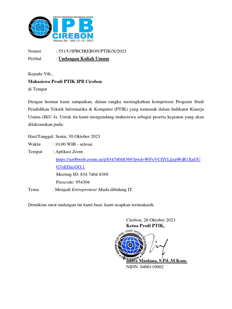 Undangan Kuliah Umum | PDF