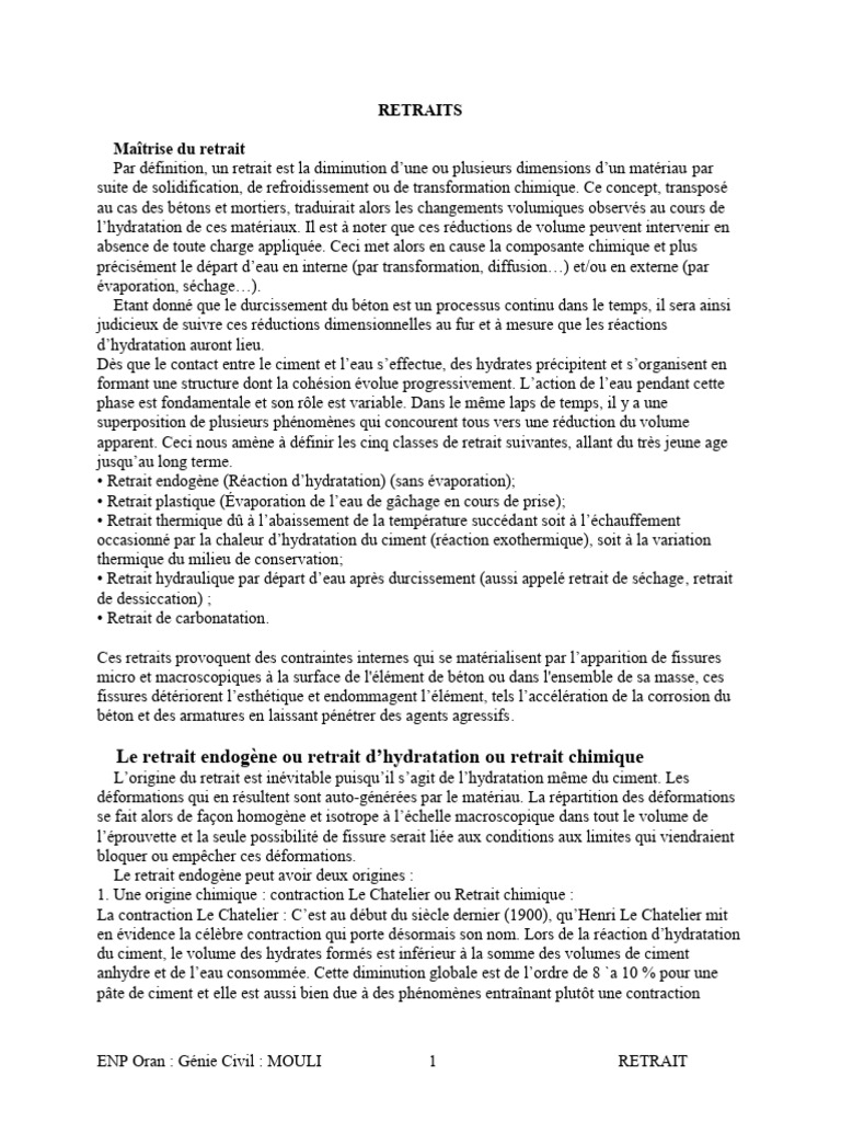 Types de retrait du béton et impacts | PDF | Béton | Déformation plastique
