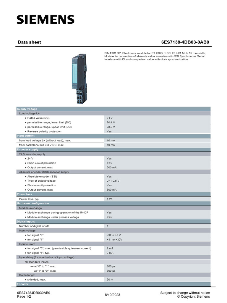 6ES71384DB030AB0 Datasheet en | PDF | Computing | Manufactured Goods