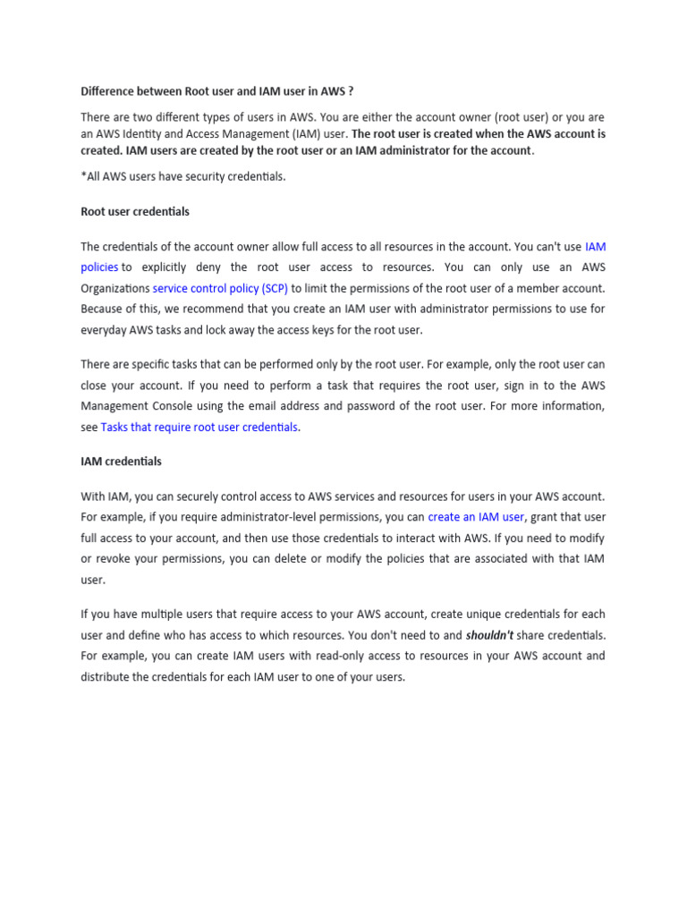 Root User vs IAM User in AWS | PDF