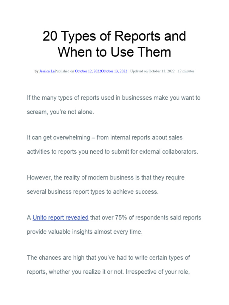 Types of Reports PDF Analytics Sales