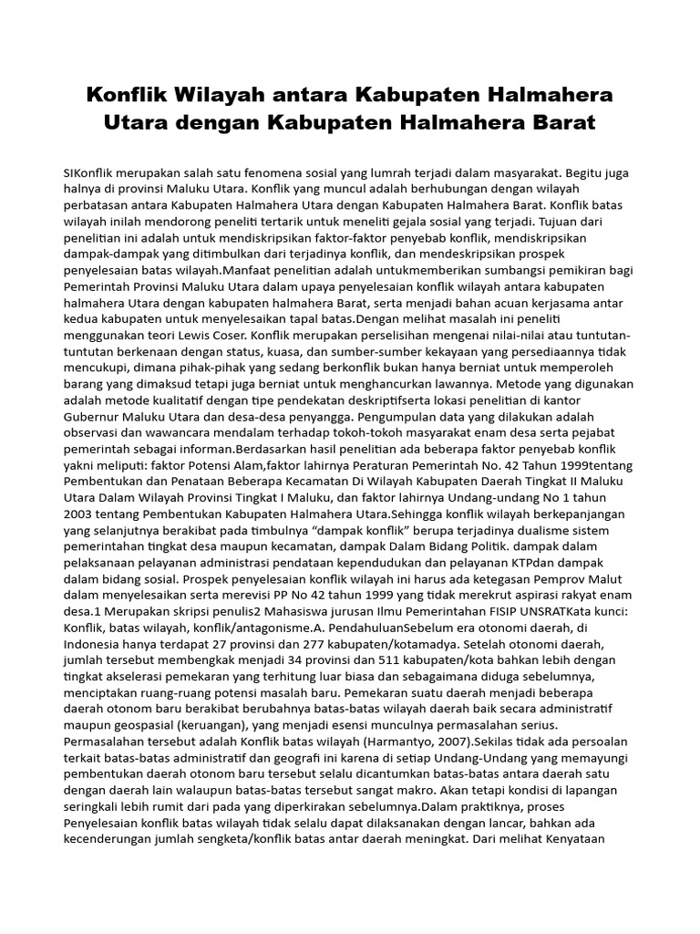 Konflik Batas Wilayah Halmahera Utara-Barat | PDF | Politik | Hukum