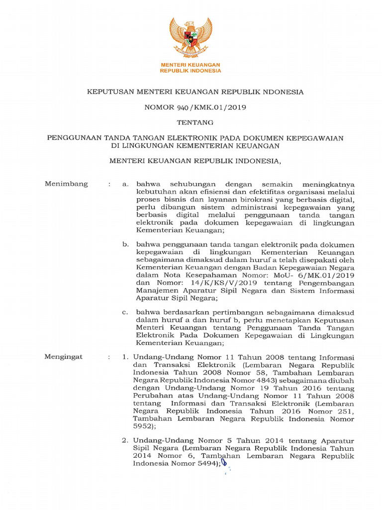 Adm Kmk 940 2019 Ttd Elektronik Pada Dokumen Kepegawaian Pdf