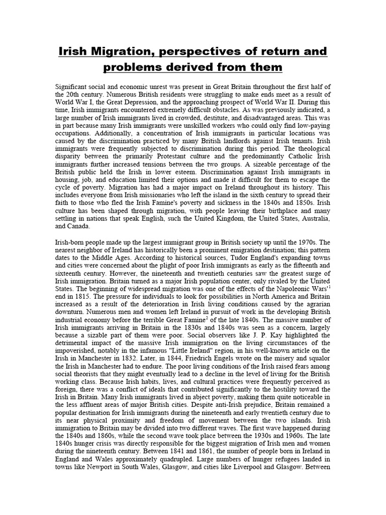 Irish Migration to Britain: History & Impact | PDF | Ireland | Immigration