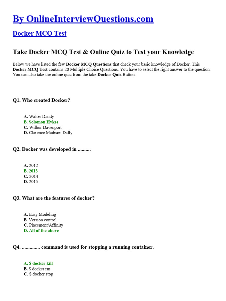 Docker MCQ Test for Knowledge Assessment | PDF | Computers