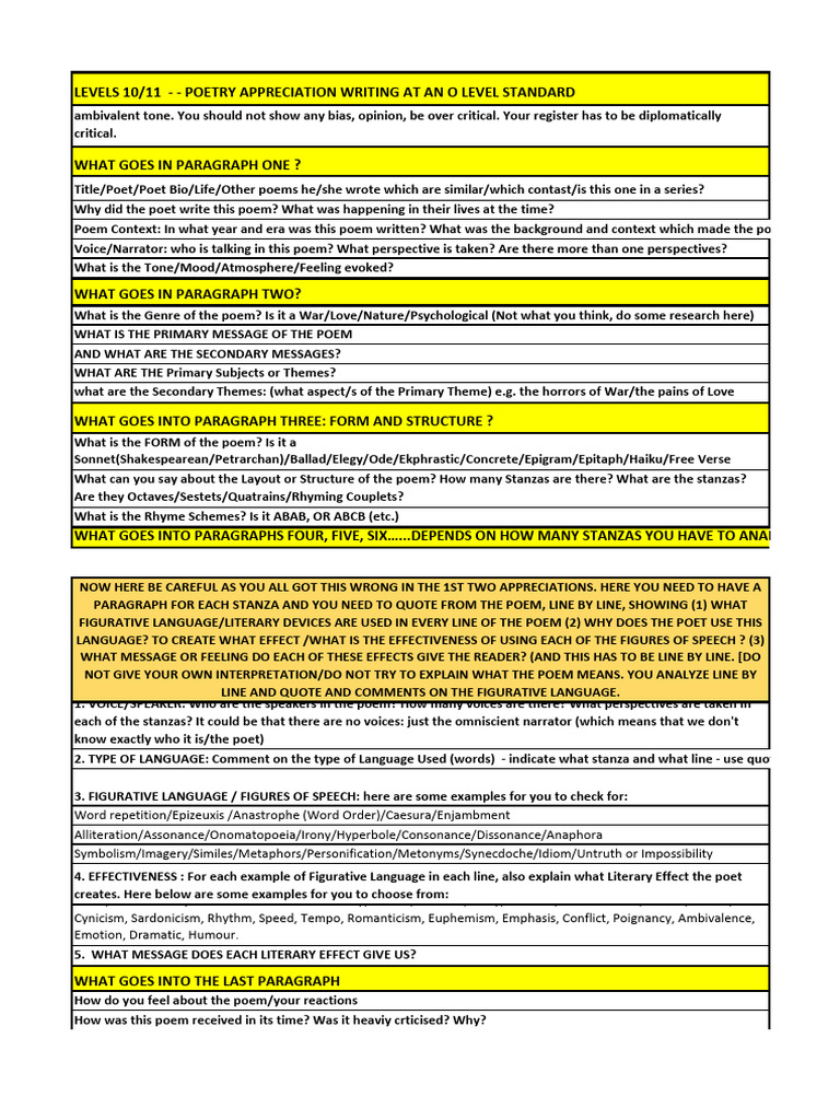 O Level Poetry Appreciation Guide | PDF | Poetry | Poetic Devices