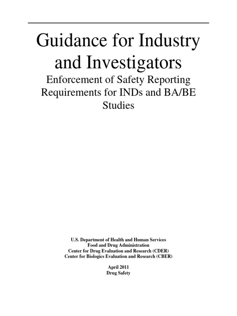 Fda draft guidance enforcement of ind safety reporting requirements
