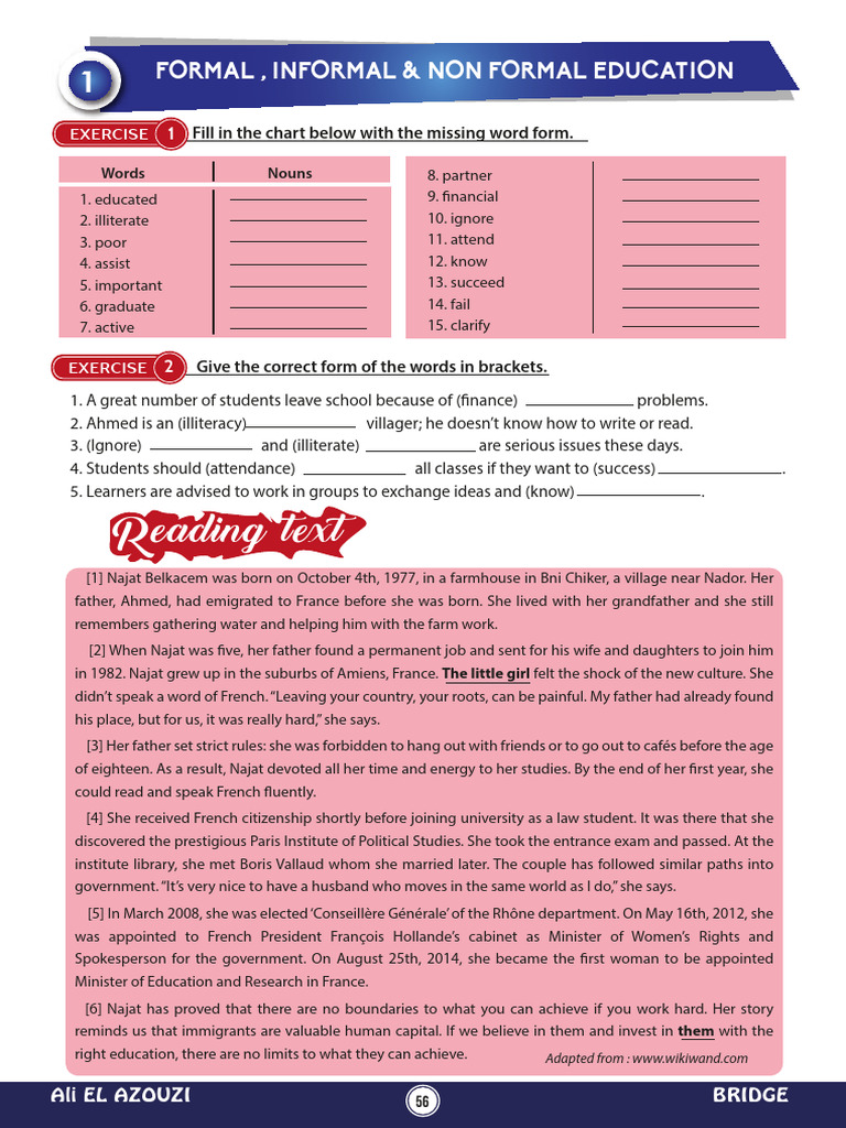 Exercise Formal Informal and Non Formal Education | PDF | Literacy