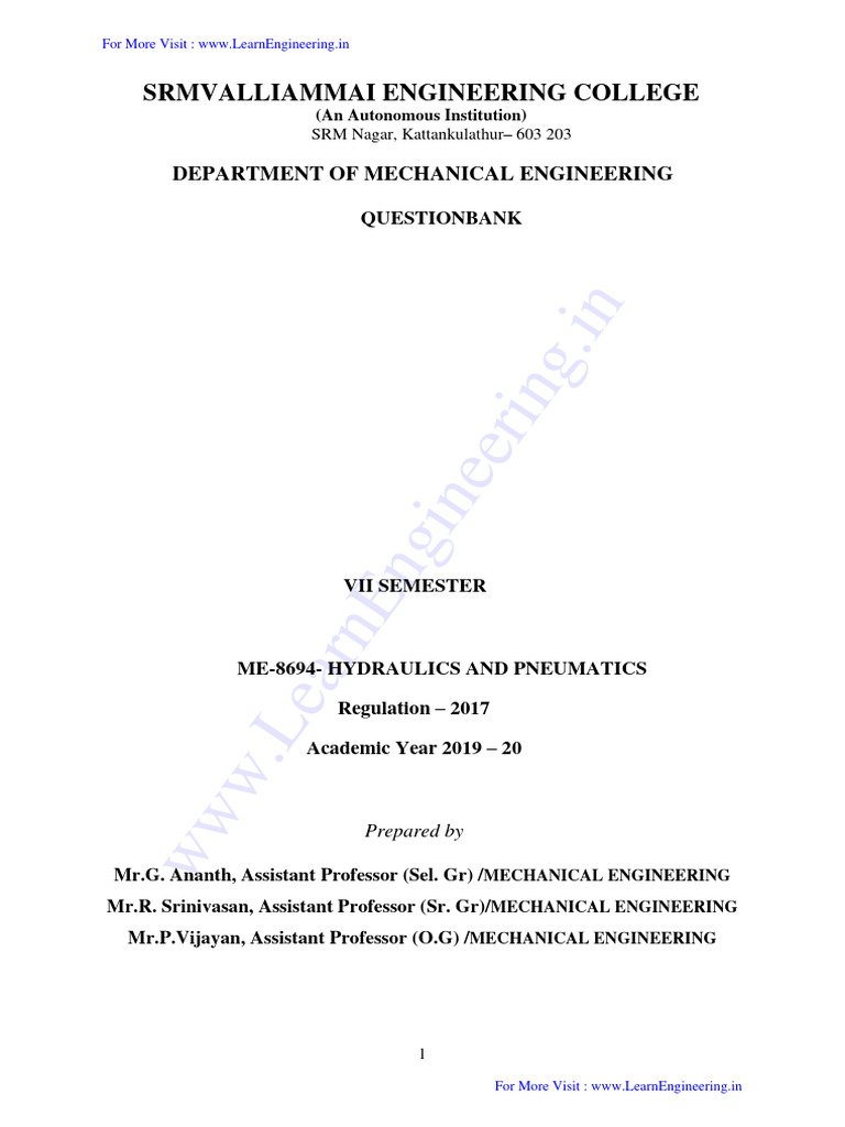 ME8694Hydraulics and Pneumatics QP by WWW LearnEngineering.in