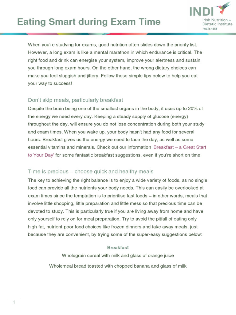 Nutrition Tips for Exam Success | PDF | Meal | Caffeine