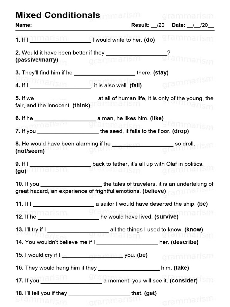 Mixed Conditionals Practice Exercises | PDF | Social Science | Language ...