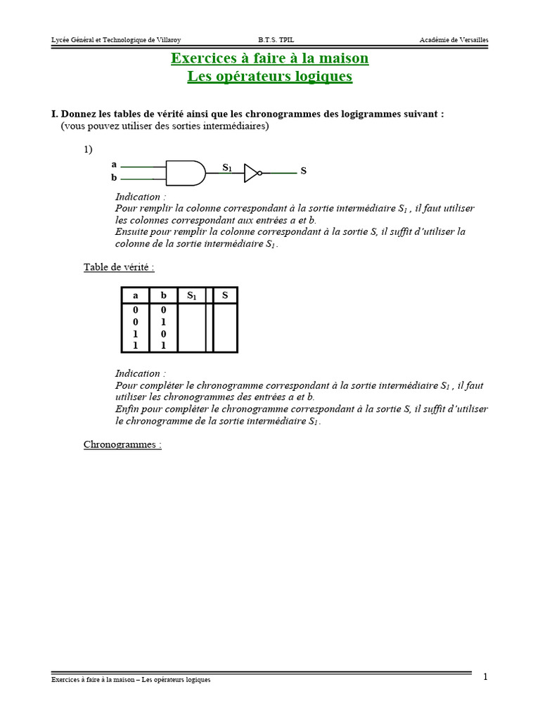 TM Opérateurs Logiques | PDF | Logique mathématique | Arithmétique