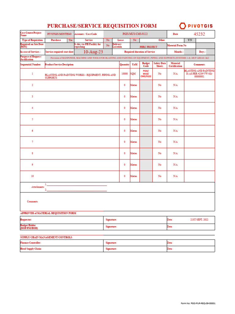 Blasting and Painting Requisition Form | PDF | Business Process