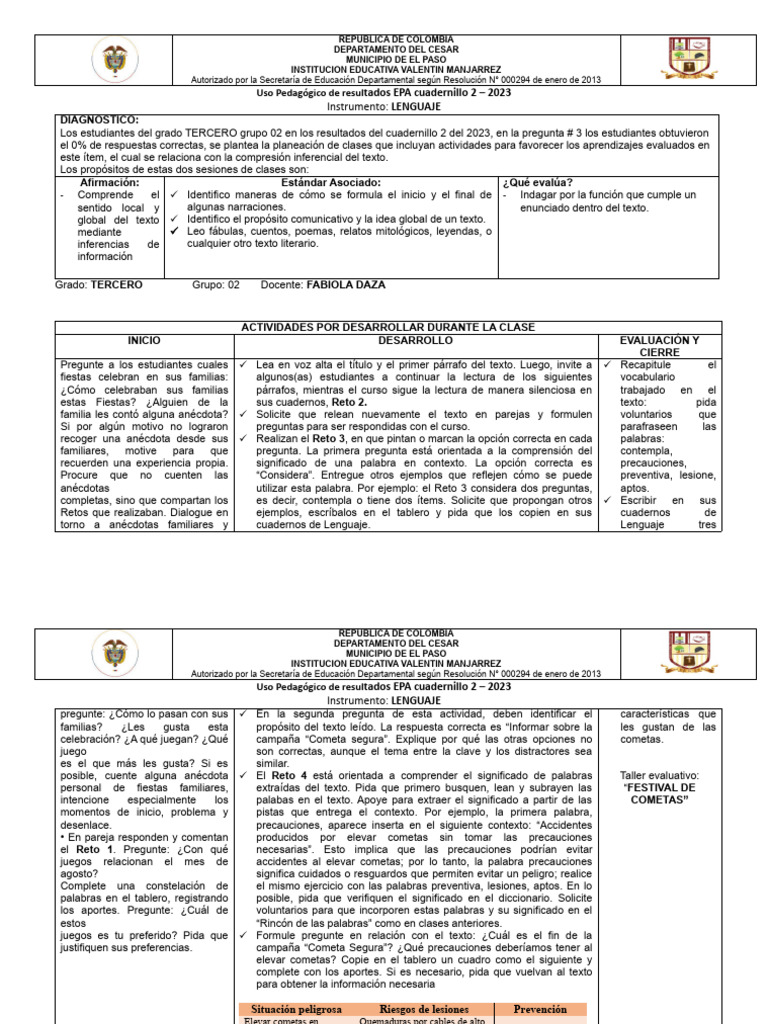 Actividades de Lenguaje para Tercero | PDF | Artes del Lenguaje y ...