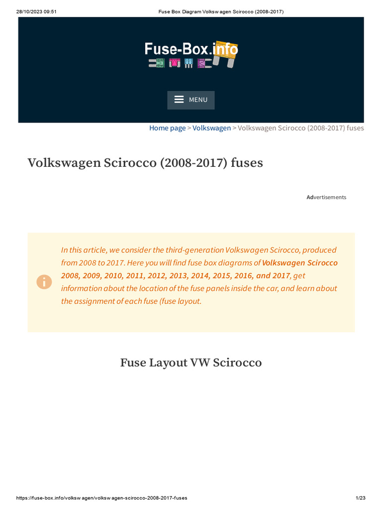 Fuse Box Diagram Volkswagen Scirocco (20082017) PDF