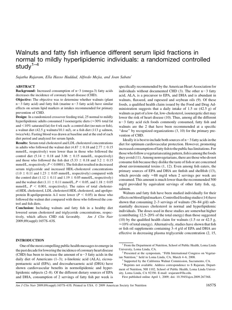 Walnuts and Fatty Fish Influence Different Serum Lipid Fractions in