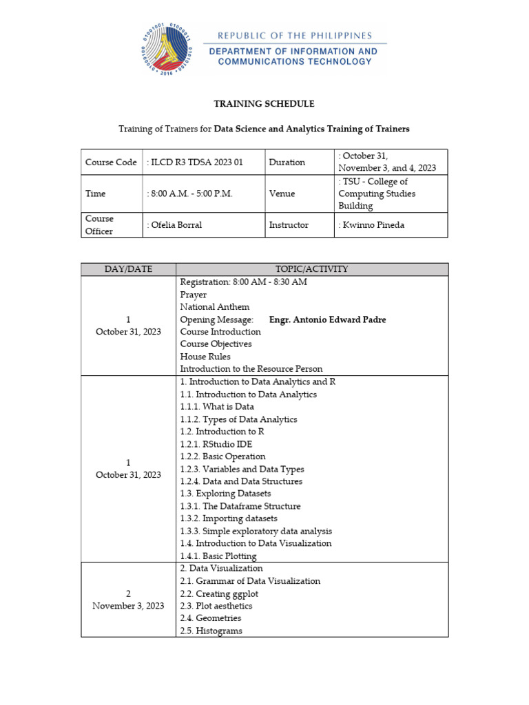 Data Science Training Schedule 2023 | PDF | Data Analysis | Regression ...