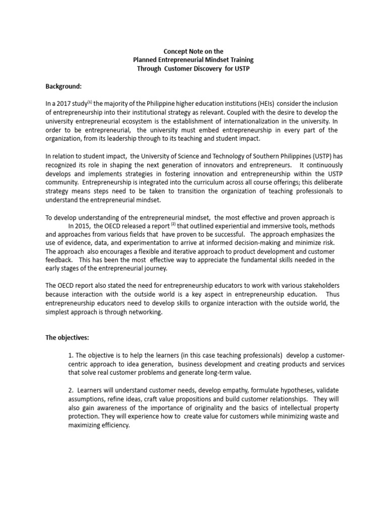 Entrepreneurial Mindset Training at USTP | PDF | Entrepreneurship ...