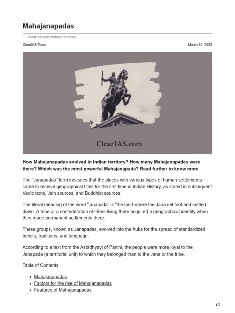 Features and Overview of Mahajanapadas | PDF | Ancient India | South Asia