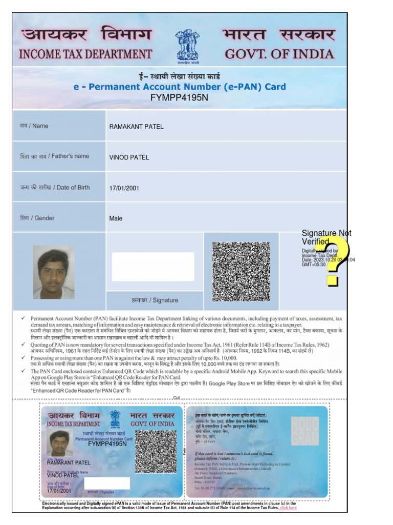 ePAN Details for Ramakant Patel | PDF