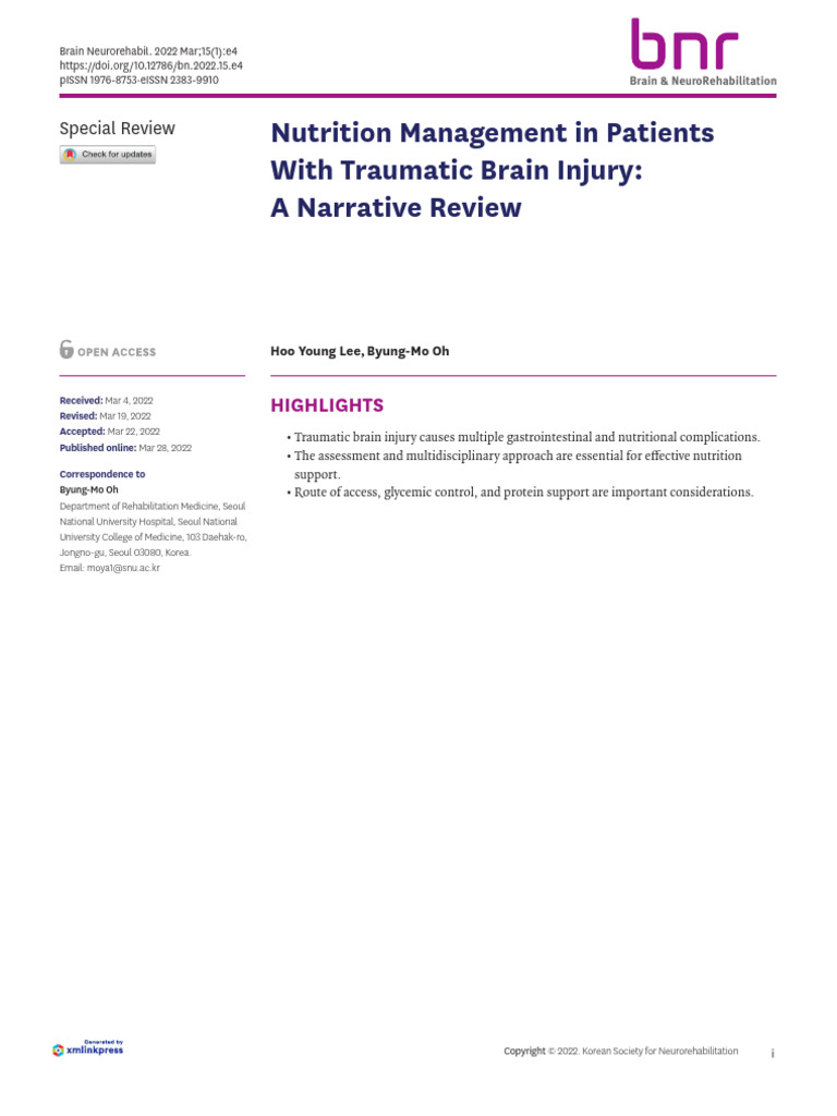 Nutrition Management in Patients With Traumatic Brain Injury A Narrative Review PDF