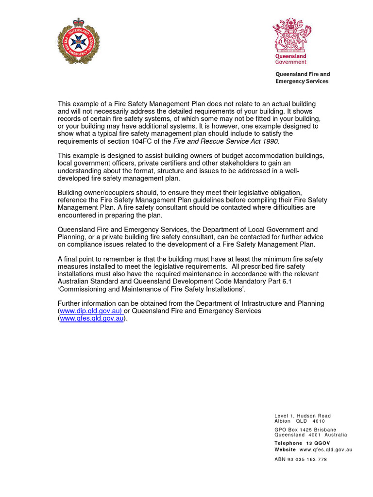 Fire Safety Management Plan Example PDF Fire Safety Firefighting