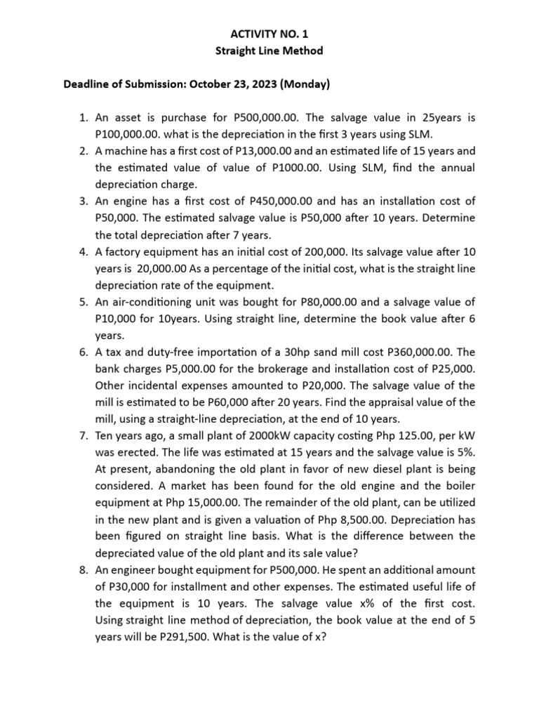 Straight-Line Depreciation Calculations | PDF | Depreciation | Book Value